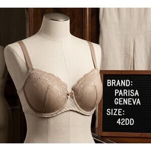Parisa Geneva Demi Bra PT1034 Cafe Au Lait Polka Dot /Lace Size 42DD Sexy Lace